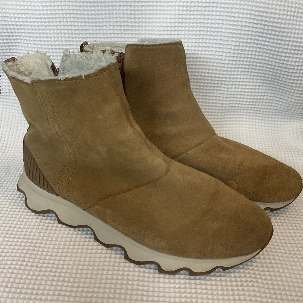 Sorel Kinetic Sport Short Boots Camel Brown Suede 10,5 Elk Zip Side Ankle Boots